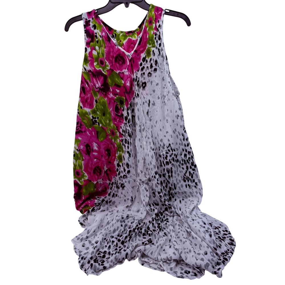 Seven Islands Womens 3X Tunic Top Pink Floral Leopard Animal Mixed Print Rayon